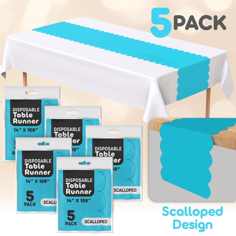 Swanoo Turquoise Plastic Disposable Table Runner. 5 Pack 14 x 108 inch. Scallop Table Runner Adds A Pop of Color to Your Party Table, by Swanoo - Image 2